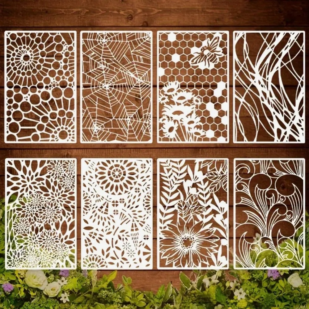 Set of 8 White Floral and Geometric Stencils
